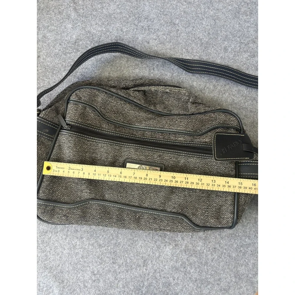 Jordache Vintage Messenger Bag Medium Gray Tweed Faux Leather Trim Crossbody